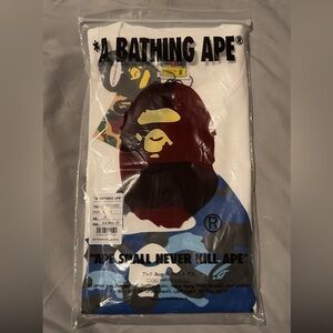 Bape White Tee with Blue Camouflage Ape Head